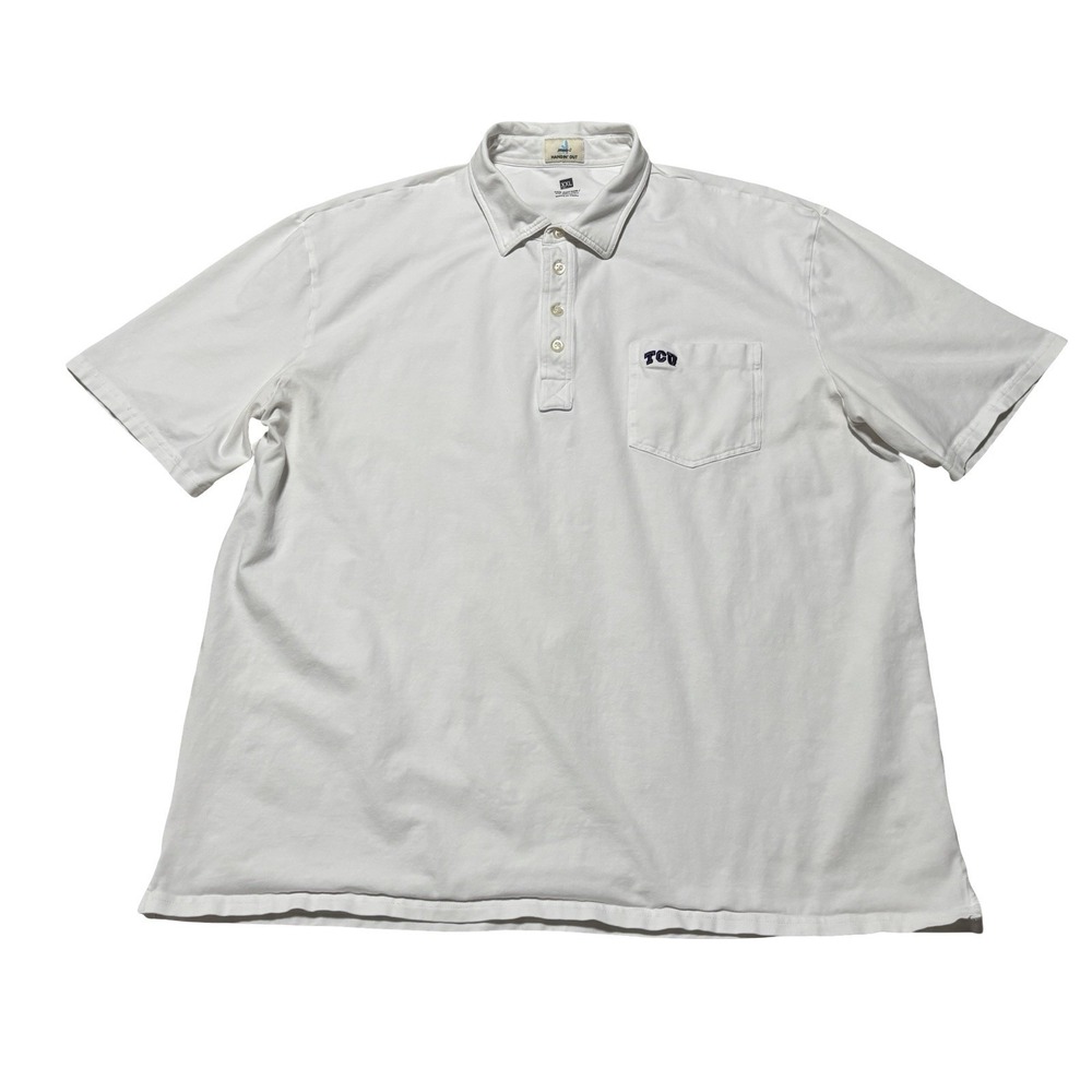 Johnnie-O Men's Hangin Out Polo Shirt White TCU Horned Frogs Size XXL 24 x 28